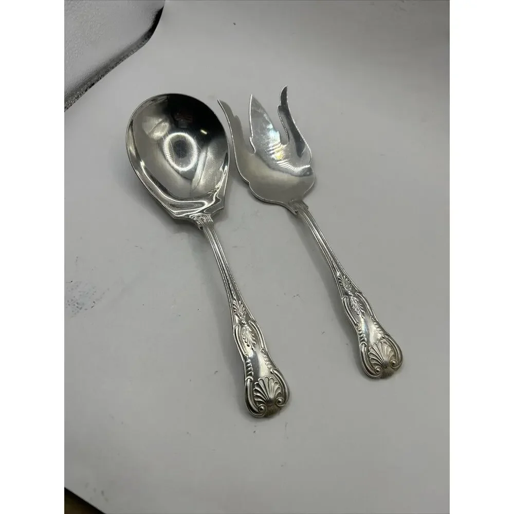 Vtg Reed & Barton Silverware Serving Set Clam Shell Design Spoon & Fork